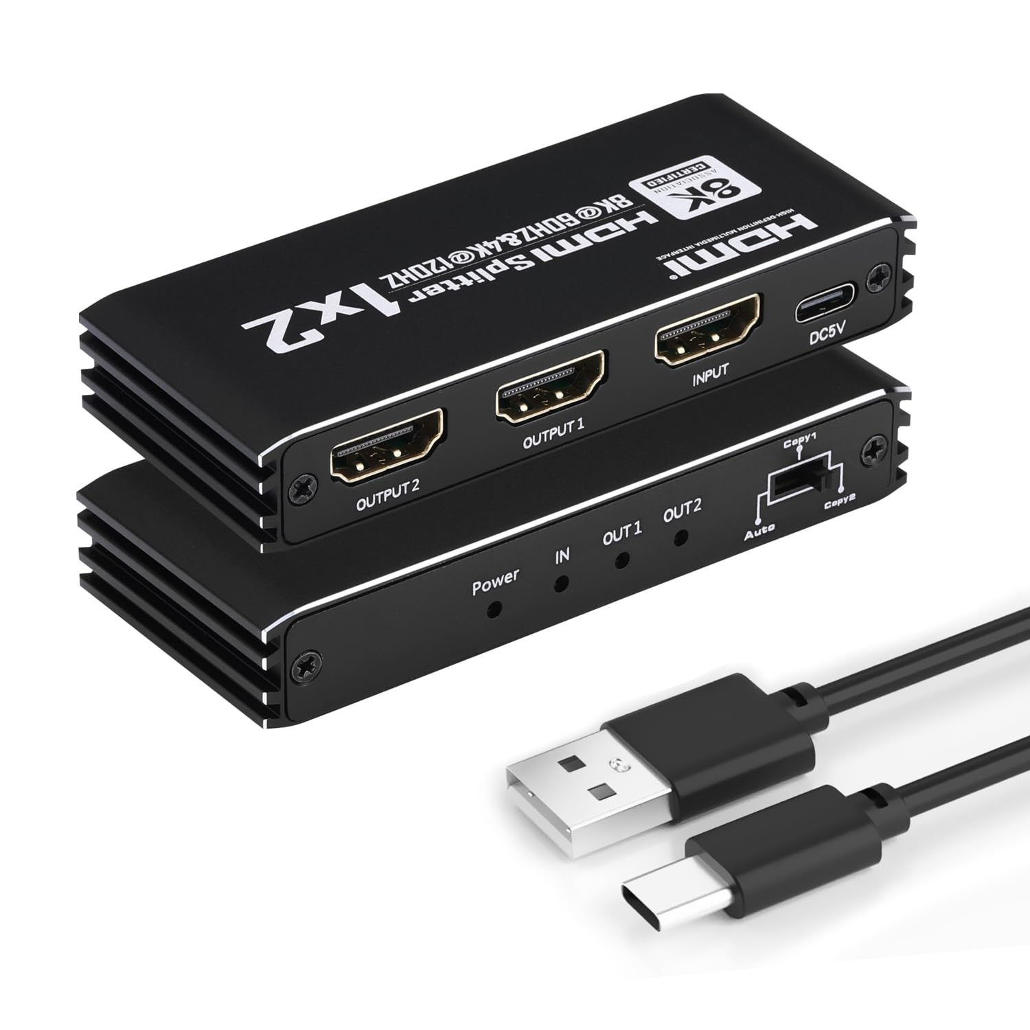 Amazon | 8K HDMI 分配器 1入力2出力 8K@60Hz HDMI 2.1 HDCP 2.3 EDID